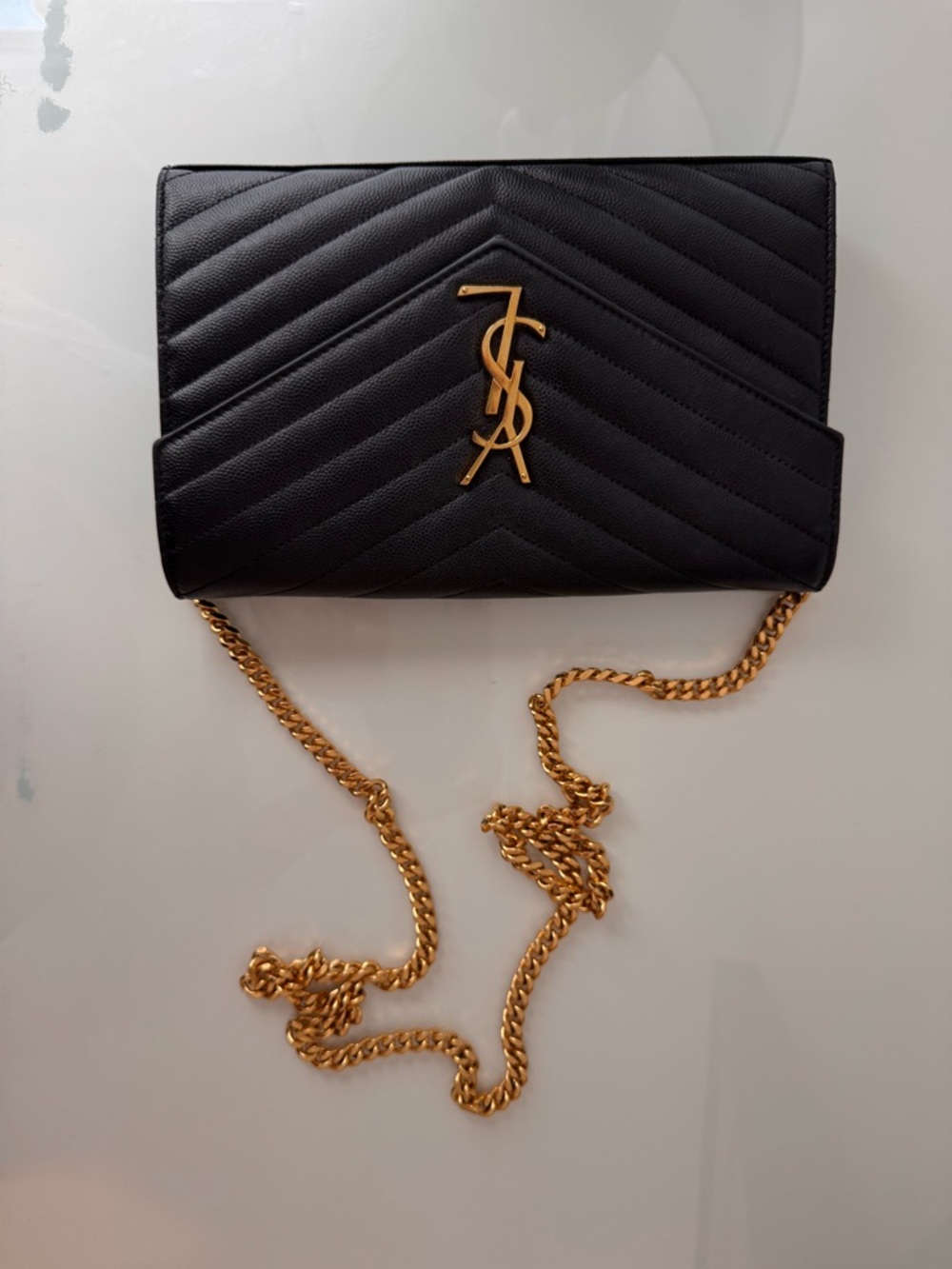 Saint Laurent Black Quilted Leather Chain Crossbody with Gold Hardware - Picture 3 of 4